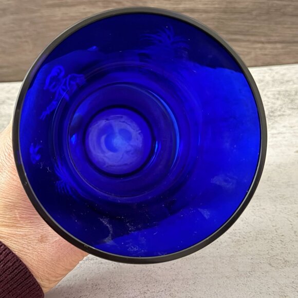 Antique Mary Gregory Cobalt Blue White Enamel Hand Painted Child Glass Vase 8" - Picture 10 of 11